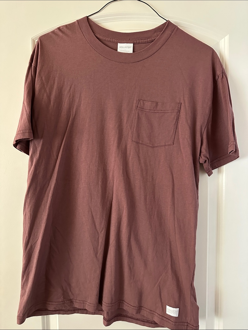 Two Hollister Men's Short-Sleeve Pocket Tees in Dusty Mauve and Tan